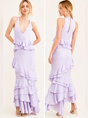 Let Me Be Femme Ruffle Maxi Dress Lavender Purple XS